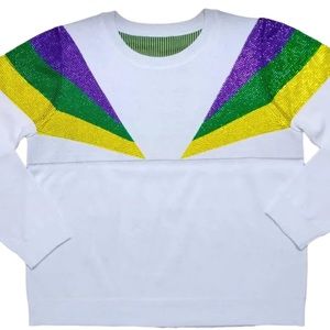 Sparkle City Mardi Gras Shoulder Stripes Sweater